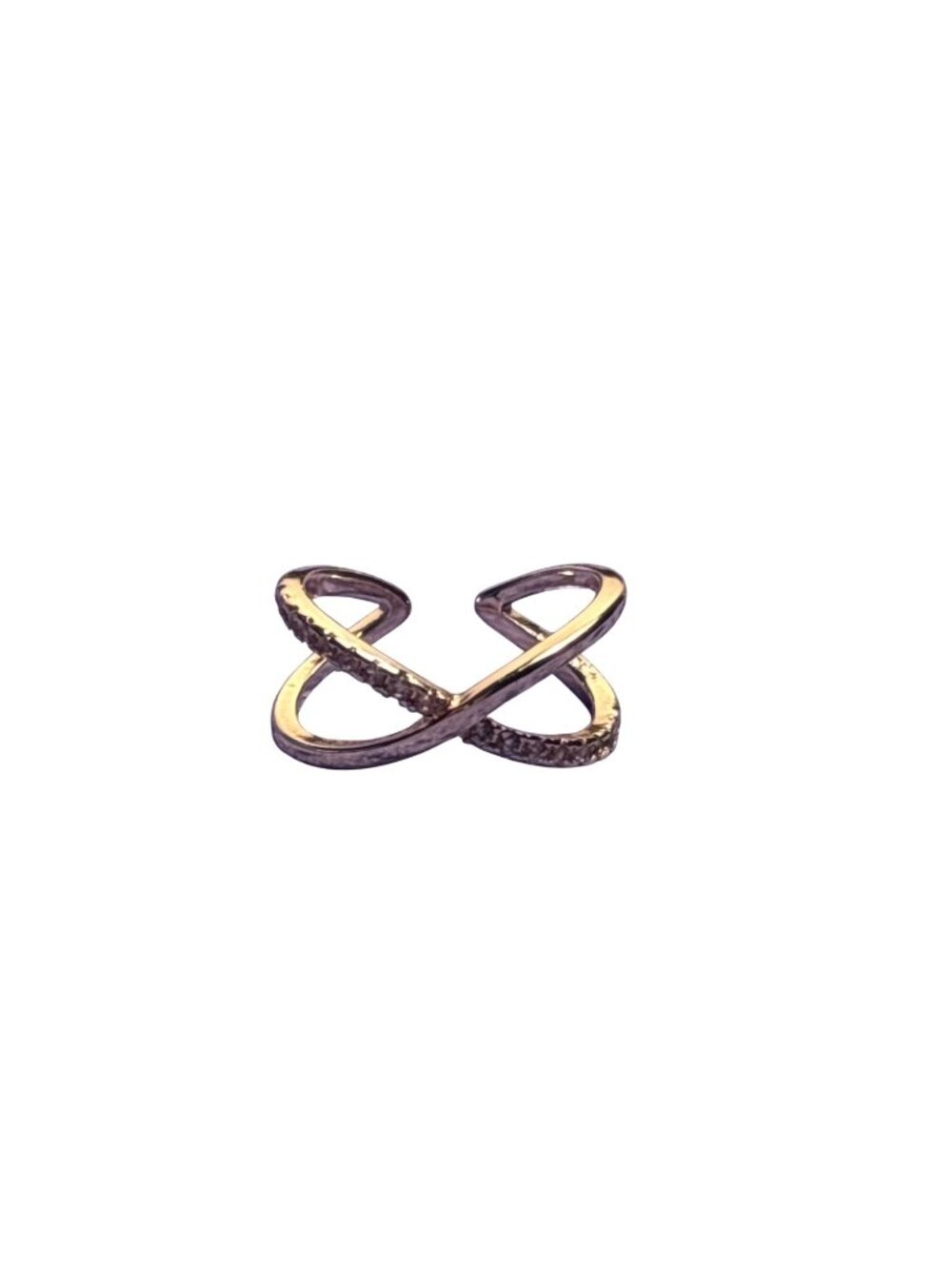 Goldtone Cross Ring Clear Rhinestones Size 7.5